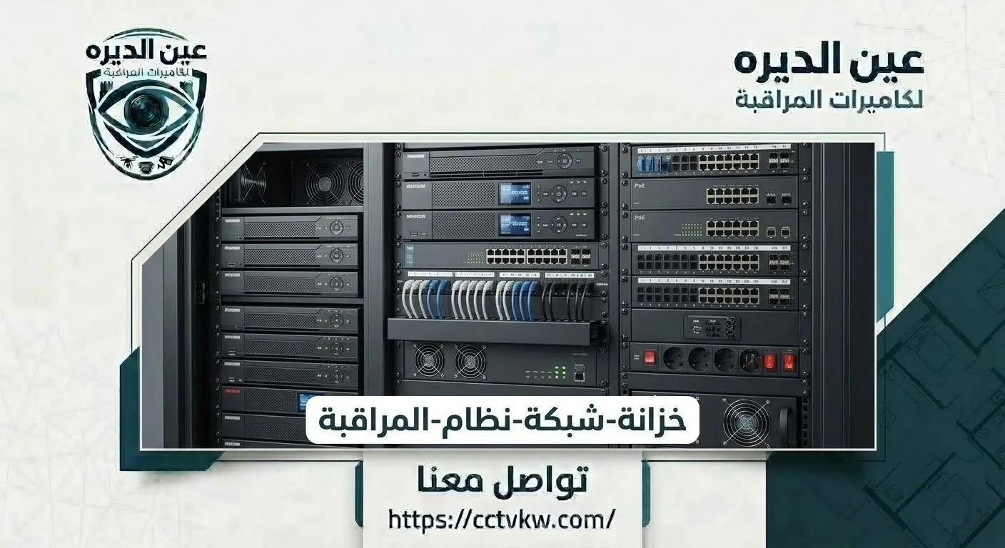 Rack cabinet housing NVR recorders and PoE switches for a CCTV system