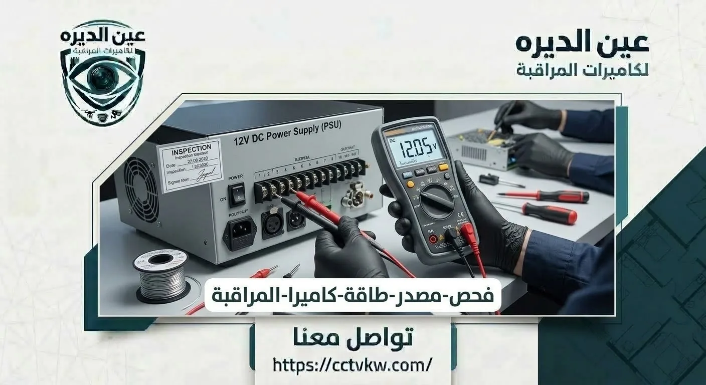 Testing the voltage of a CCTV camera power supply with a multimeter