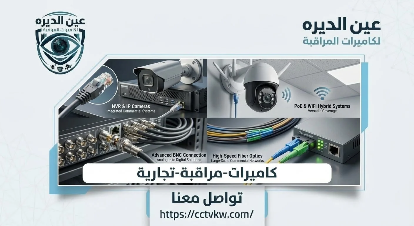 Commercial CCTV cameras in Kuwait by Deera Eye: IP cameras with NVR recorder, PoE and WiFi systems, BNC connections and fiber optic networking