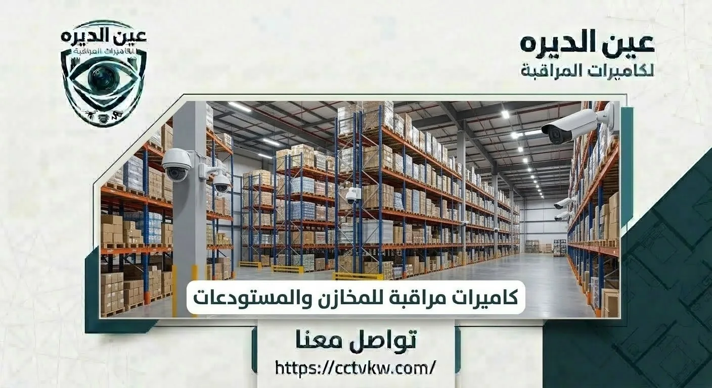 Security cameras covering shelving aisles in a large storage warehouse
